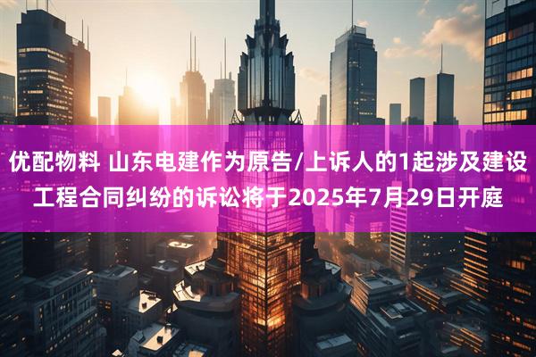 优配物料 山东电建作为原告/上诉人的1起涉及建设工程合同纠纷的诉讼将于2025年7月29日开庭